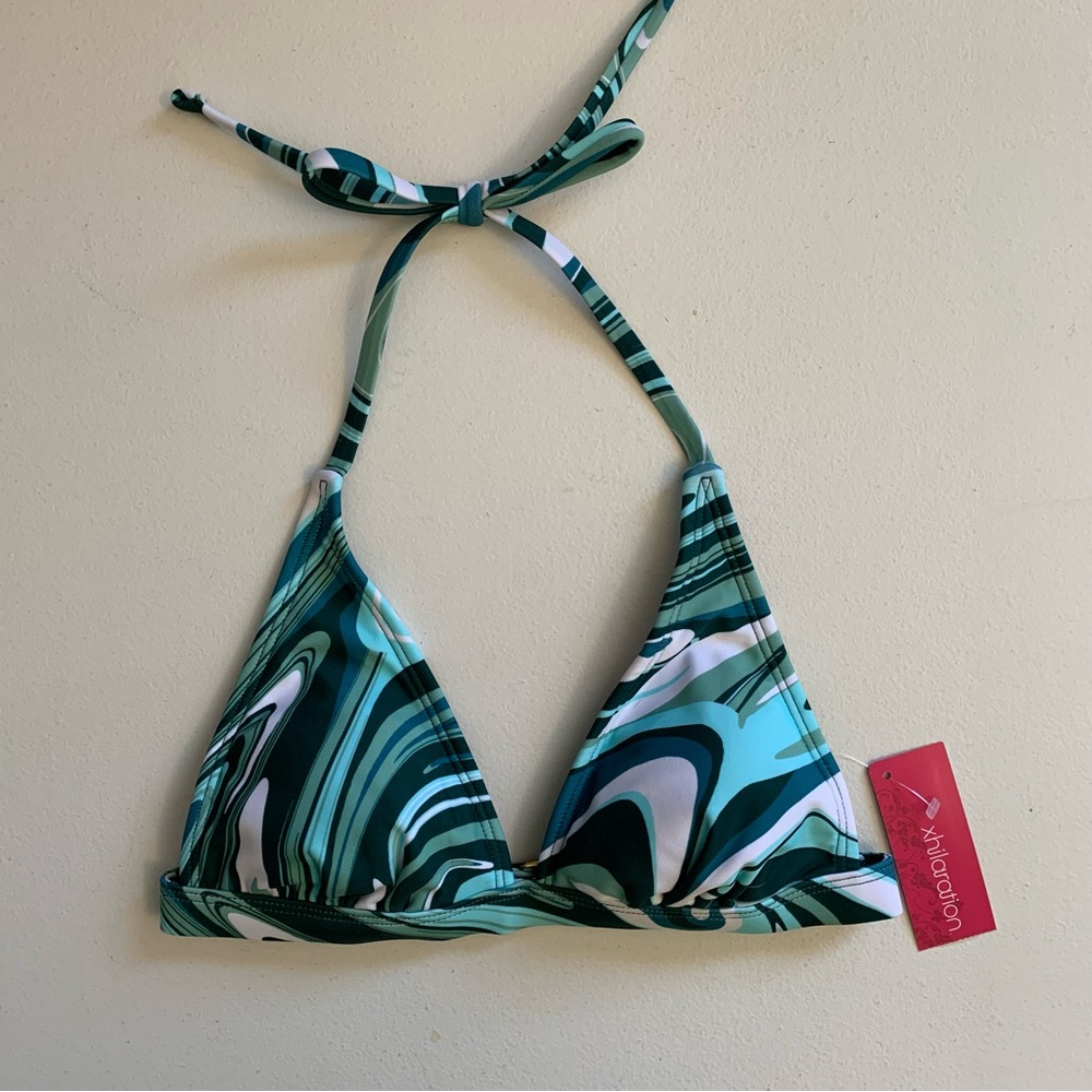 Xhilaration Triangle Halter Bikini Top Size XS Juniors Green Swirl Swimwear NWT